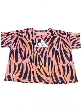 adidas Women’s XL 16 Pink Coral Black Brushstroke Boxy Graphic Tee